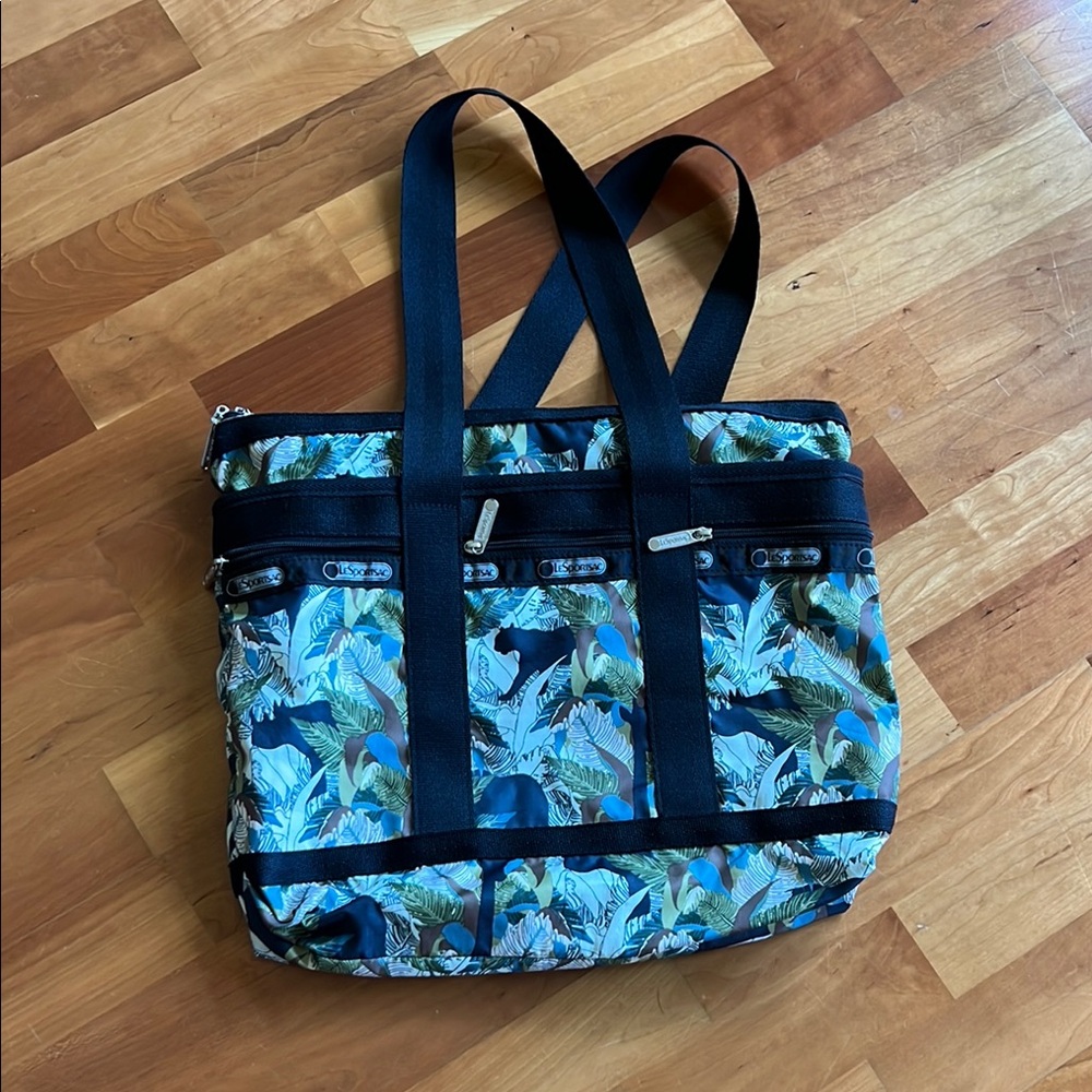 Tropical Print Tote 👜 Le Sport sac Bag with Black Straps